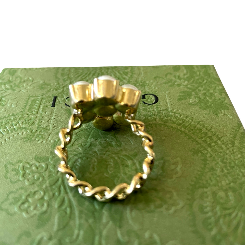 GUCCI Glass Pearl Double G-Ring 645671 I4620 8078 Size L NEW - Picture 7 of 15